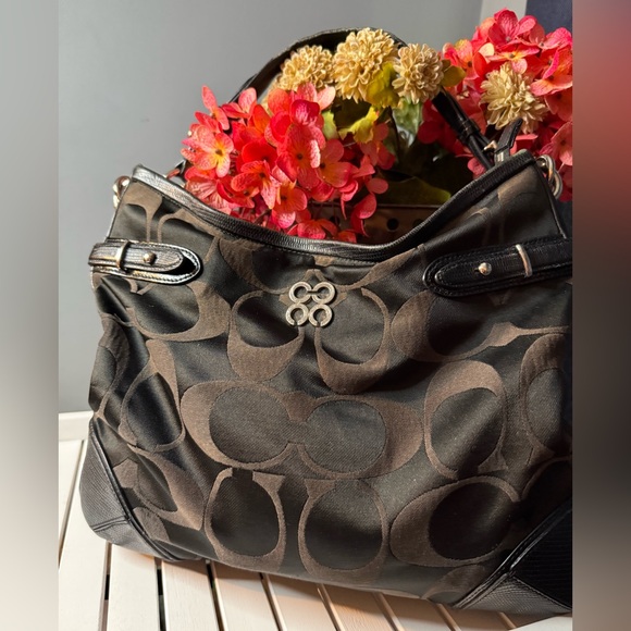 Coach Collette Signature Jacquard & Black SnakePrinted Leather bag EUC #16408 - Picture 1 of 13